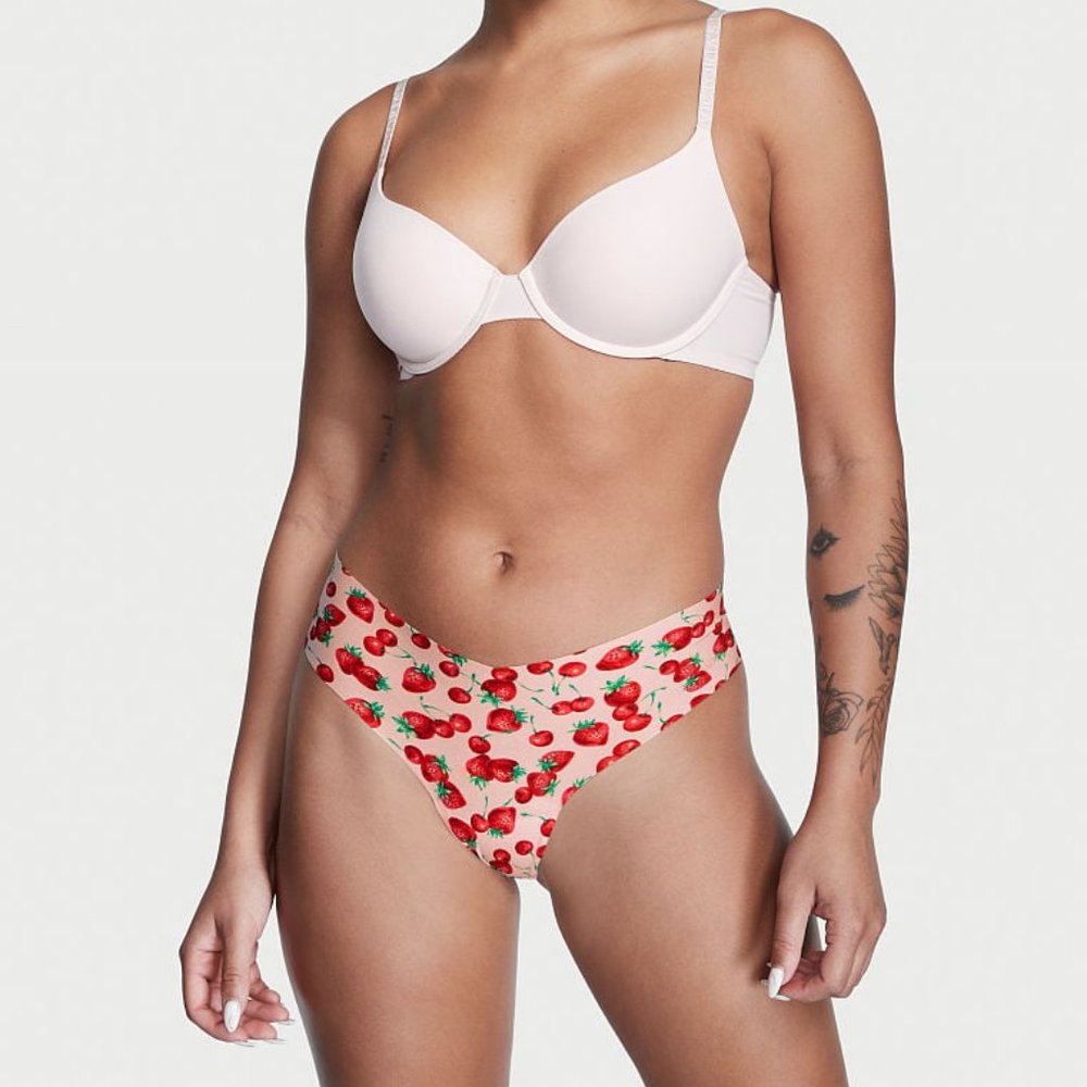 🔥SEXY ILLUSIONS BY VICTORIA'S SECRET No-Show Thong Panty Cherry Berry sz Large